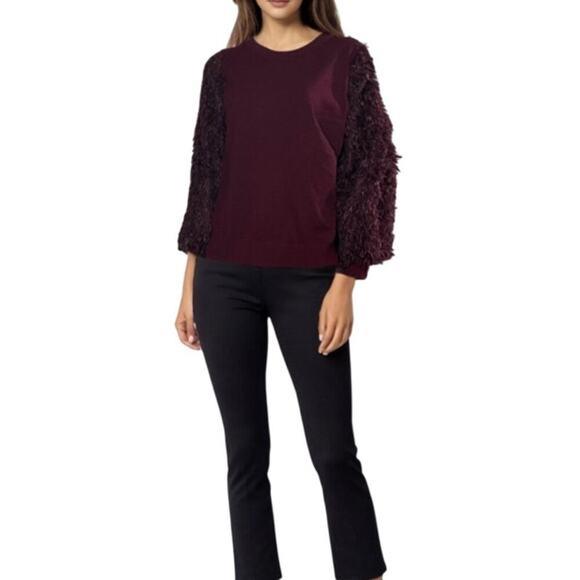Siani Milano Burgundy Feather Sleeves Sweater Size XL - Picture 1 of 10